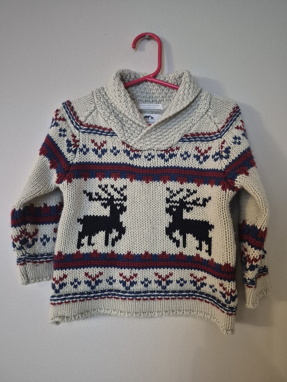 Zara Baby Boy 12-18M Fair Isle Moose Reindeer Chunky Knit Sweater 82cm